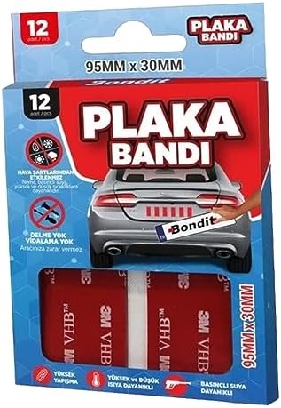 Badem10 Bondit Araç Plaka Güçlü Yapıştırıcı 3M Yapıştırma Çift Taraflı Bant Bandı 95mm X 35mm BND01069530 - Görsel 1