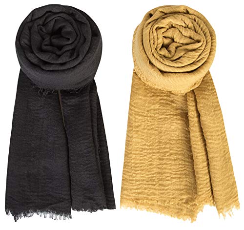 Chalier 4 PCS Hijab Scarfs for Women Soft Scarf Shawl Lightweight Long Wraps for All Season,Yellow Khaki/Light Grey/Pink/Black - Thumbnail 5