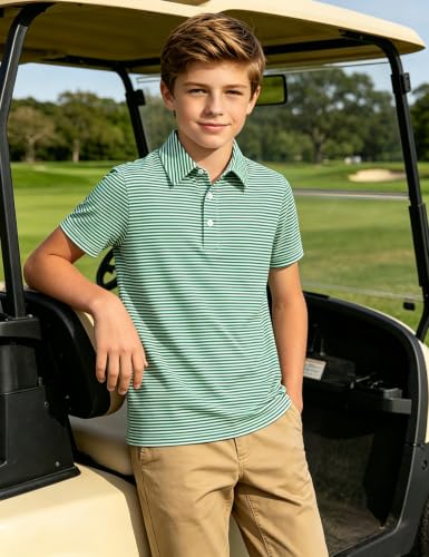 Cuddomper Boy Polo Stripe Shirt Size 5-6 Pine Green Short Sleeve Golf Top - image 2