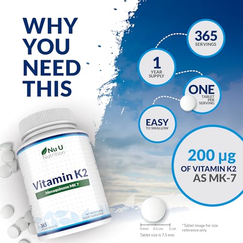 Vitamin K2 MK7 200mcg - 365 Vegan Tablets not Capsules - 1 a Day - 1 Year Supply - High Strength VIT K2 Menaquinone - Easy to Swallow - Made in The UK - Nu U Nutrition - Image 5