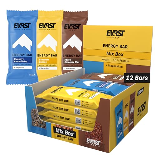 EVRST Energy Bars Mix Box | Energieriegel | 16% Protein | (12 Riegel x55g) | Vegan | Magnesium