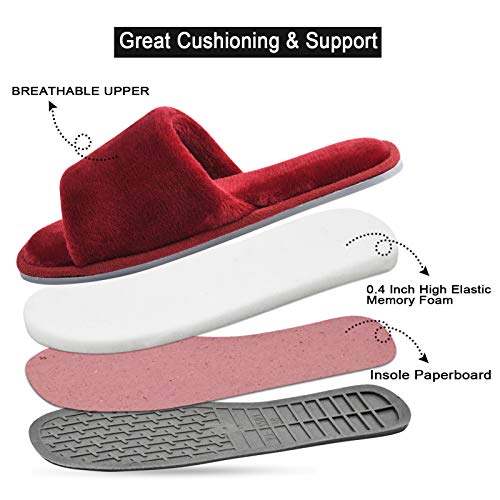 Image of DL Open Toe Slippers for women Indoor, Cozy Memory Foam Womens House Slippers Summer Slip On, Comfy Soft Flannel Womens Bedroom Slippers Slide Breathable Size 5-6 7-8 9-10