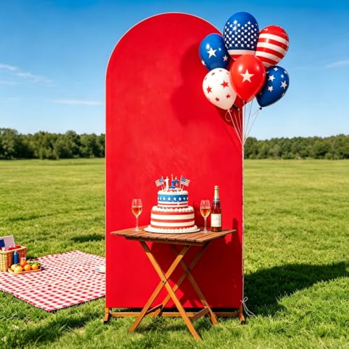 Image of 4 of July Decorations- Arch Backdrop Cover 6ft Double Color Spandex Wedding Arch Stand Covers for Birthday Party Baby Shower Gender Reveal Boy or Girl Decoration(Navy Blue&Red)