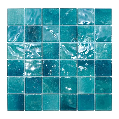 Glass Mosaic Tiles Backsplash, 12" x 12" Turquoise 3D Wave