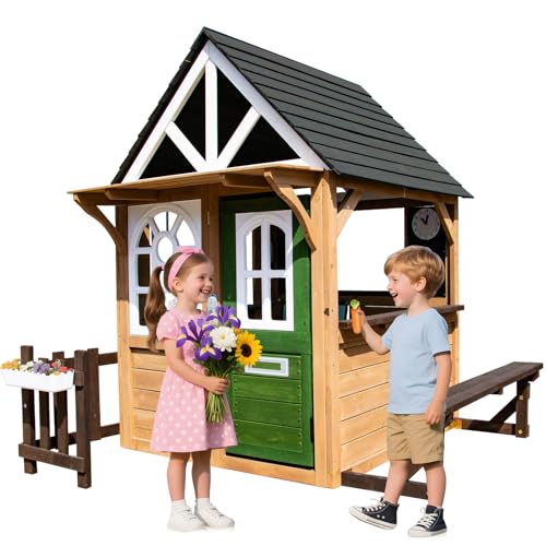 Wooden Kids Playhouse with Bench