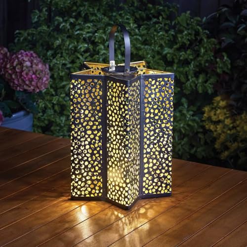 Image of Marco Paul Star Firefly Solar Lantern - 24cm Hanging Metal Lantern with Warm LEDs - Weatherproof Garden Ornament for Outside, Garden Decor Gifts for Women
