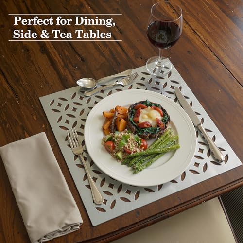 Image of Heart Home Leather Table Mats Set of 6 | Reusable Kitchen Dining Table Mat for Party, Wedding and Family Functions | Square Shape - Silver