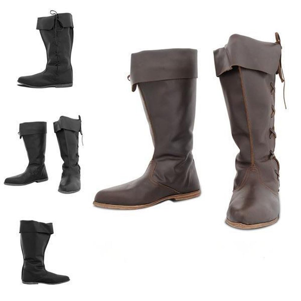 Herrenstiefel für Erwachsene, mittelalterliche Wikingerstiefel aus PU-Leder, mit seitlicher Schnürung, Renaissance-Stiefel für Festivals, Cosplay