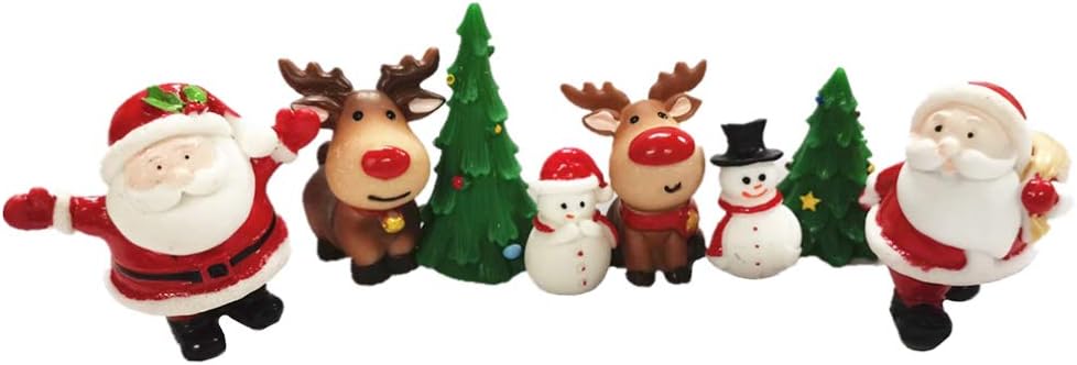 Amosfun 8pcs Christmas Miniature Ornaments, Assorted Santa Claus Snowman Figurines
