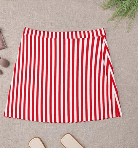 Candy Striped Woman Red and White Cute Mini High Waist Pattern Skirt Big Size 3XL 4XL2
