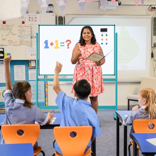 Image of TSJ OFFICE Large Rolling Whiteboard - Dry Erase Magnetic 48 x 32 Inches White Board Height Adjust Double Sides Mobile Portable Easel on Wheels, Dry Erase Board with Stand for Office, Home & Classroom