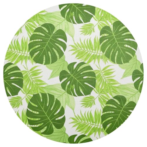 Palm Leaves Green Round Placemats, Heat Resistant Non Slip Washable Table Placemats for Kitchen, Set of 6