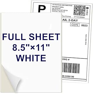 8.5" x 11" Shipping Labels Full Sheet Labels, Self Adhesive Printable White Sticker Paper for Laser & Ink Jet Printers (500 Labels)
