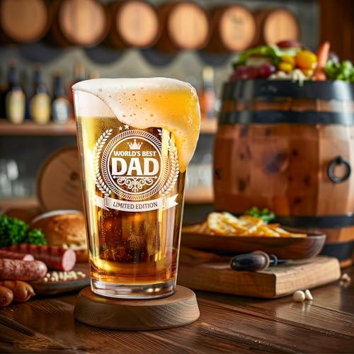LIGHTEN LIFE Beer Glass in Barrel Box,Premium Birthday Gifts for Dad,Non-Lead Dad Beer Glass,Ideal Gifts from Kids,480ml - 6