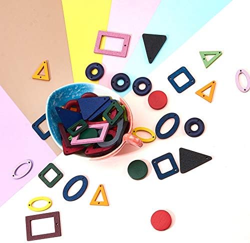 SUNNYCLUE 90Pcs 18 Style Wood Pendants Charms Links Connector with Hole for Jewelry Making Mixed Color Earring Dangle Drops Necklace Bracelet for Jewelry Findings Supplies Accessories