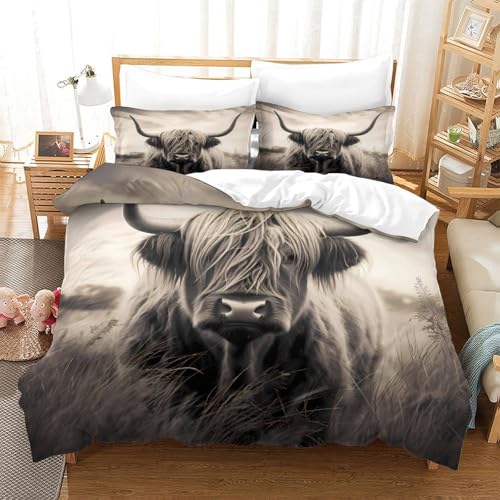 Housse de couette 135x200 vache des Highlands lit simple microfibre 3D pour ado