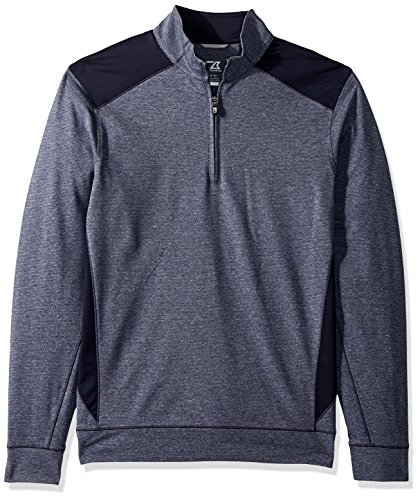 Cutter & Buck Men's Smooth Melange Stripe Shoreline Colorblock Full Zip Jacket, Liberty Navy Heather, Large