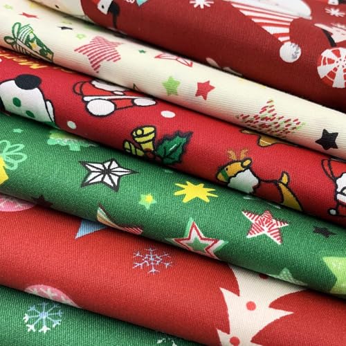 NEUJUS 6er Set Baumwollstoff 50x50cm Stoff Meterware aus 100% Baumwolle Patchwork Stoffe Paket Stoffreste zum Nähen Basteln & Quilten Verschiedene Designs DIY Stoffe (6 Stück Weihnachten)