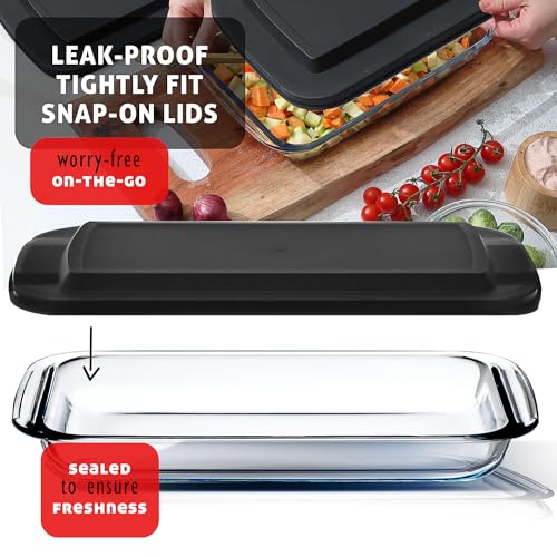 Nestl 4-Pack Glass Baking Dishes with Lids - Oven, Microwave, and Freezer Safe 9x13 Lasagna Pan