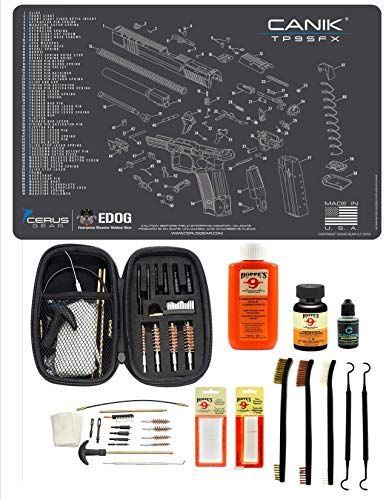 Edog Range Warrior 27 Pc Gun Cleaning Kit - Compatible With Canik Tp9 Sfx - Schematic (Exploded View) Mat, Range Warrior Universal .22 9Mm - .45 Kit & Tac Book Accessories Set #TOP7