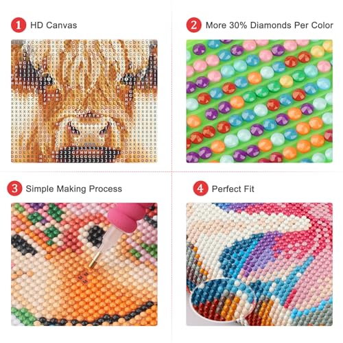 AIRDEA 5D Highland Cow Diamond Art Painting Kits, Cow Snow DIY Full Drill Crystal Rhinestone Painting Art Kits - Image 3