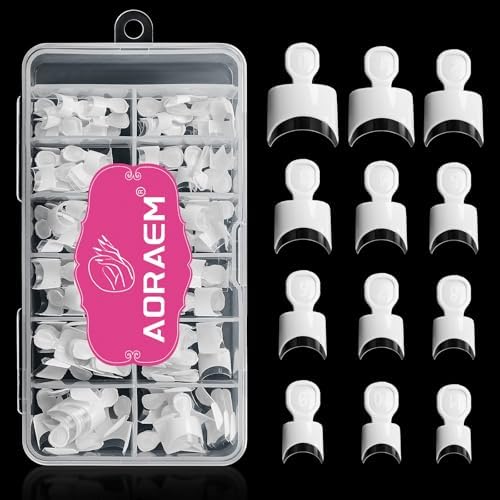 AORAEM White French Nail Tips 120 PCS Short French Style Acrylic Nail Tip 12 Sizes False Nails Clear and White Press on Nails for Women