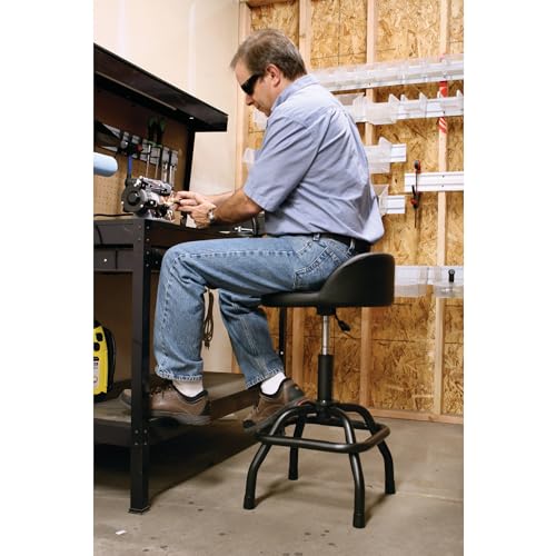 Image of Performance Tool W85011 Pneumatic Swivel Bar Stool with Back Support, 360-Degree Swivel, Heavy Duty Steel Frame, Black