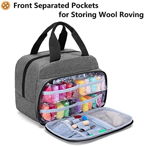 LoDrid Needle Felting Kit with 40 Colors Wool Roving (5g), DIY Needle Felting Supplies Storage Bag Felting Needles Craft Set, Portable Needle Felting Tools for Adult Kid, Grey (Patented Design)
