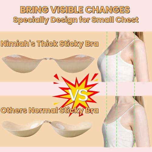 Nimiah Thick Padded Adhesive Bra, Invisible Push up Sticky Bra Add Cup Size Instantly for Women Wedding Dress2