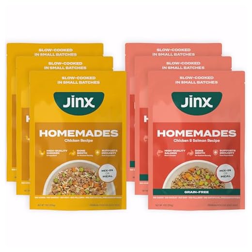 Jinx Wet Dog Food Toppers, Homemades Variety 6 Pack - Chicken & Grain Free Chicken & Salmon - Meal & Mix in Dry Dog Food Toppers Made with Real Ingredients, No Fillers - Puppy, Adult & Senior - 9oz