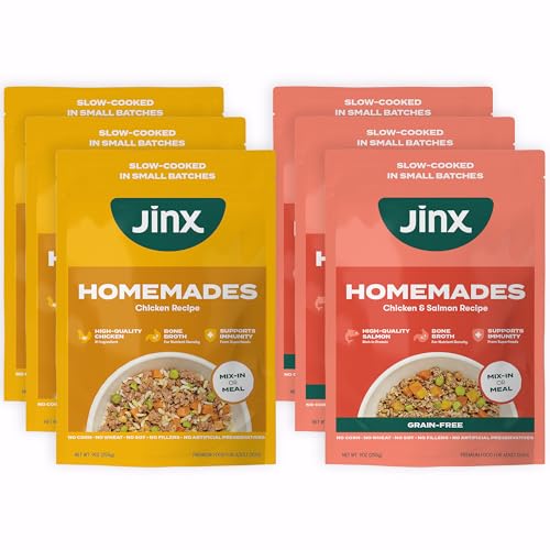 Jinx Wet Dog Food Toppers Homemades Variety 6 Pack - Chicken & Grain Free Chicken & Salmon - Meal & Mix in Dry Dog Food Toppers Made with Real Ingredients No Fillers - Puppy Adult & Senior - 9oz