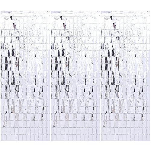 Hayaww 3 Pcs Decoración Cortina Purpurina, Cortina De Oropel Metálica Cortinas Metálicas Cuadradas De Oropel Foil Curtains, 1x2m, Para La Decoración De La Despedida De Soltera De Cumpleaños Plateado