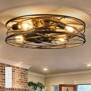 Flush Mount Caged Ceiling Fan: 20" Caged Ceiling Fan with Lights and Remote, Bladeless Low Profile Ceiling Fans 6 Speed Reversible Quiet Industrial Enclosed Ceiling Fan for Bedroom Dining Room Kitchen Flush Mount Caged Ceiling Fan 20 Caged Ceiling Fan with Lights and Remote Bladeless Low Profile Ceiling Fans 6 Speed Reversible Quiet Industrial Enclosed Ceiling Fan for Bedroom Dining Room Kitchen