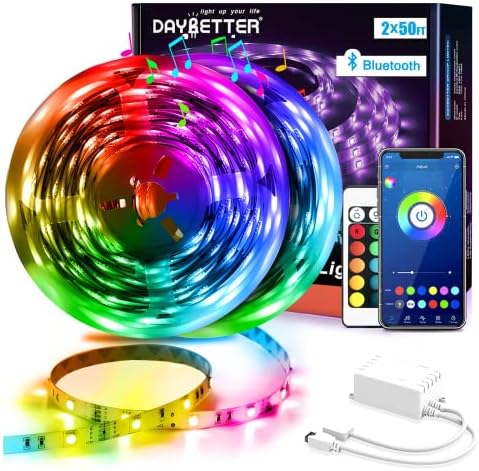 DAYBETTER Led Strip Lights 15m Smart Light Strips with App Control Remote, 5050 RGB Led Lights for Bedroom, Music Sync Color Changing Lights for Room Party