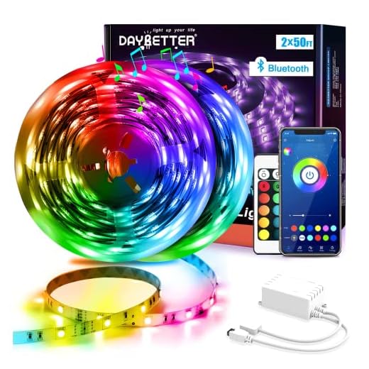 DAYBETTER Bande LED - 30 m (2 x 15 m) - 5050 RVB - Contrôle par application Bluetooth - Synchronisation de la musique - Avec télécommande - Pour chambre à coucher, cuisine, salon et TV