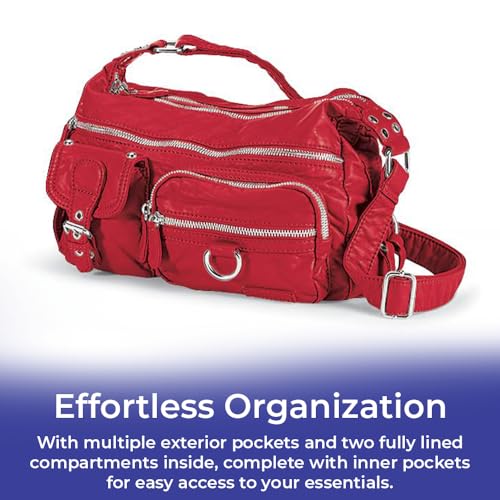 Vegan Leather Bag w/Multiple Pockets, Double-Zip Top, Lined Compartments - Adjustable Buckle Strap, Reinforced Bottom4