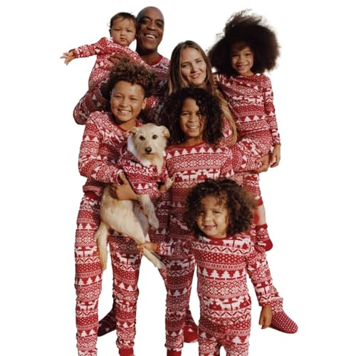 MJGkhiy Pigiama di Natale Famiglia Rosso Pigiami Natalizi per Tutta La Family Capodanno Natalizio Manica Lunga Pantaloni Lunghi Matchati Due Pezzi Pigiami Abbinati Coppia Christmas Pyjamas