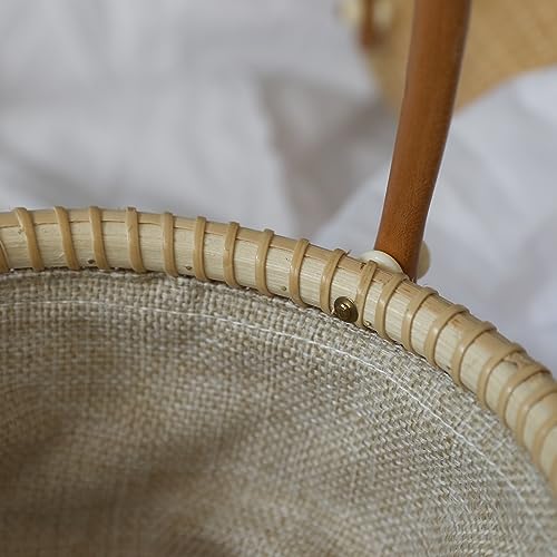 Bolso ovalado artesanal de caña y madera miniatura 4