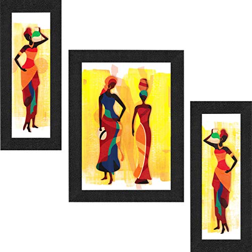 SAF DIWALI GIFT UV Textured Modern Art Print Framed Painting Set of 3 for Home Decoration