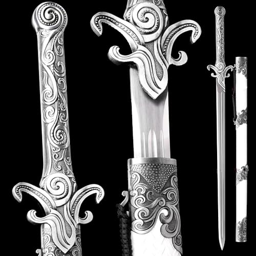 Metal Handle Chinese Kungfu Dao Sword Double Edge 1095 High Carbon Steel Blade Sharp Handmade Home Decor Wushu/Taichi Han Tang Saber Jian