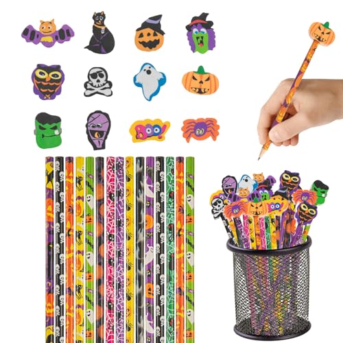 24 lápices halloween con borradores grandes diseño variado miniatura 1