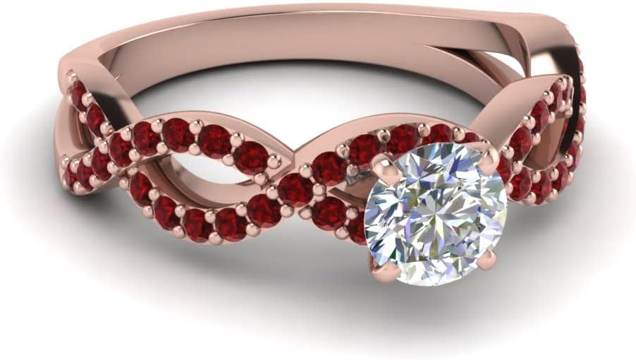 Choose Your Gemstone Gemstone Infinity Engagement Ring Rose Gold Plated Round Shape Split Shank Engagement Ring Minimal Modern Design Birthday Gift Wedding Gift US Size 4 to 12