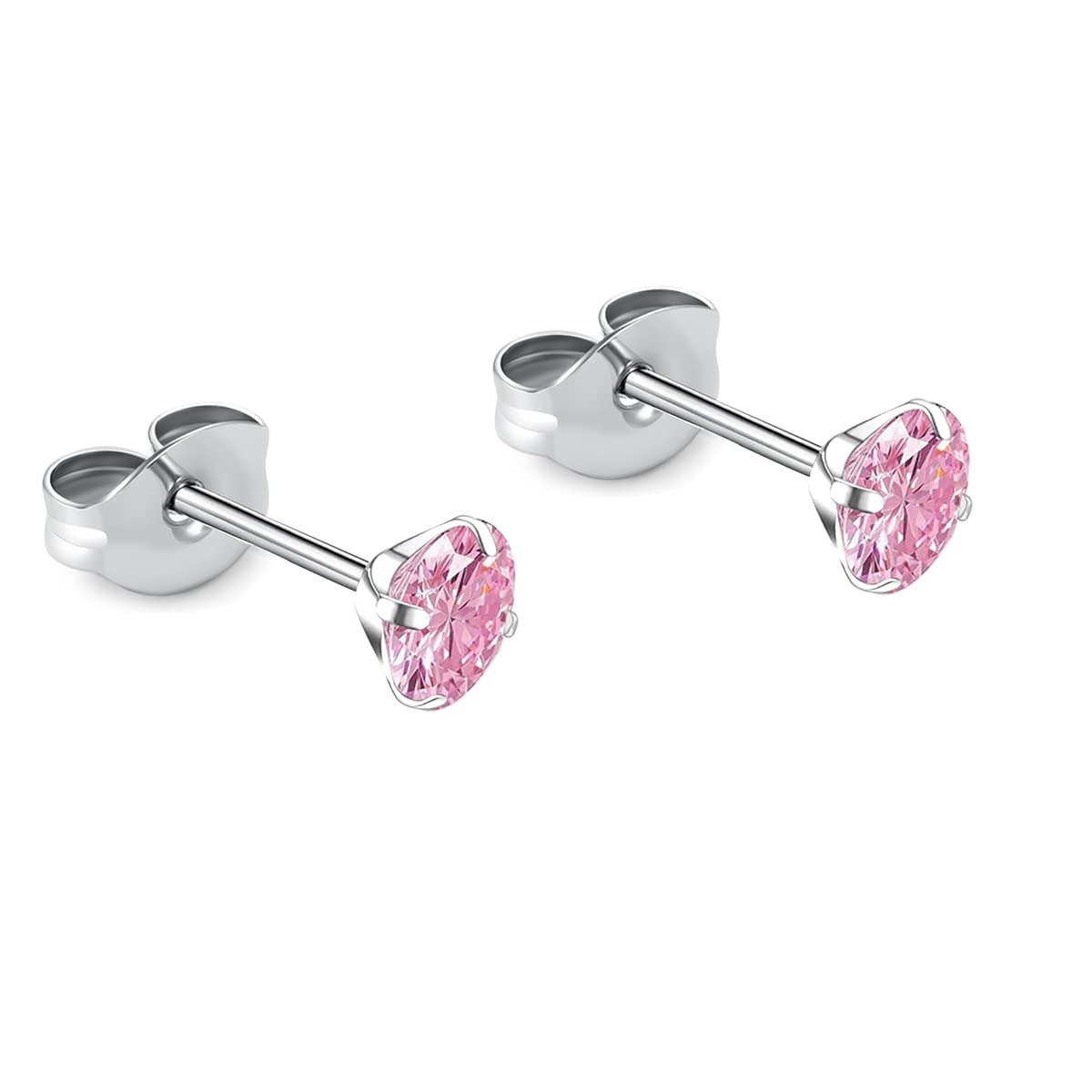 1 Pair Implant Grade Titanium Stud Earrings Set Hypoallergenic 3mm 4mm 5mm 6mm Cubic Zirconia G23 Titanium Earring Studs for Women Men for Sensitive