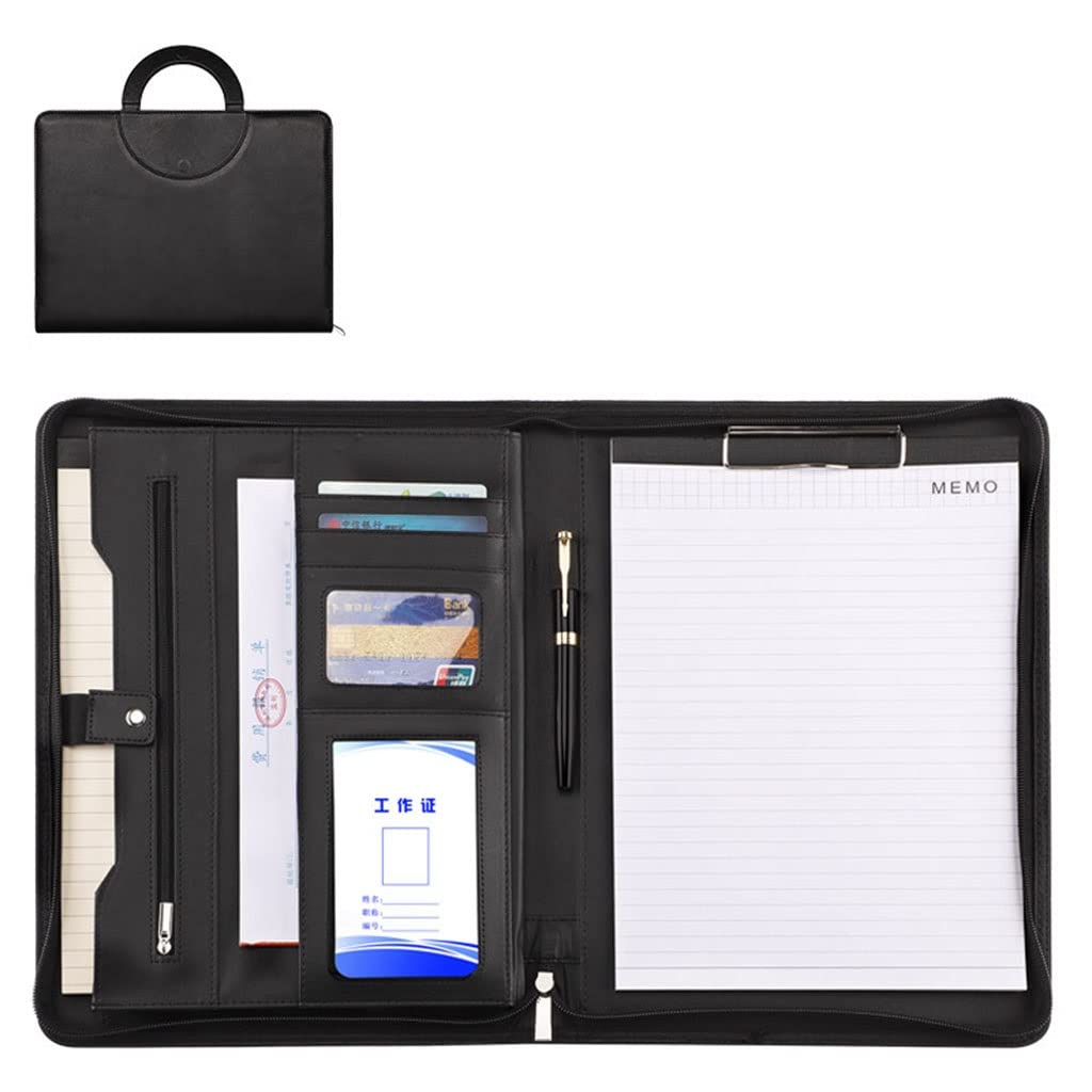 Skórzana teczka A4 portfolio z uchwytem i zamkiem błyskawicznym, teczka do pisania, format A4, podkładka na zacisk, etui na laptopa, organizer na dokumenty biznesowe, prezent dla kobiet