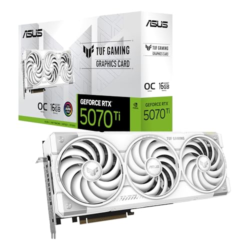 ASUS TUF Gaming GeForce RTX 5070 Ti 16 GB GDDR7 White OC Edition Tarjeta gráfica Gaming (PCIe 5.0, HDMI/DP 2.1, 3,125 Ranuras, Grado Militar, Revestimiento Protector, Ventiladores Axial-Tech)