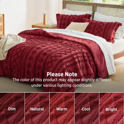 Image of Bedsure Tufted Boho Comforter Set Queen, Bedroom Decor Bedding Set Red