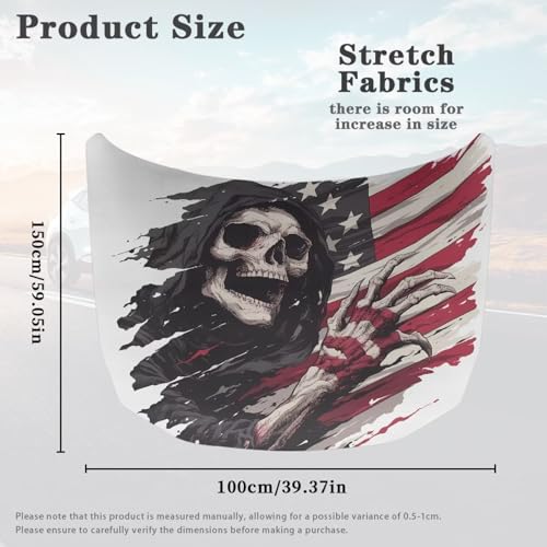 Image of American Flag Skull Design Car Hood Cover Stretchable Car Hood Wrap Blanket Waterproof Automotive Accessories for Compact Sedans SUV Trucks Minivan (59x39 Inch)