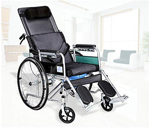 Silla de ruedas plegable ligera para adultos, frenos de mano, totalmente reclinable, cómoda solución de movilidad para parálisis cerebral y fácil transporte