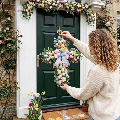 4 PCS Cross Wreath Frame,16 Inch Floral Wire Wreath Forms Easter Front Door DIY Craft Supplies for Wedding Christmas Easter Garden Church Hanging Decorations