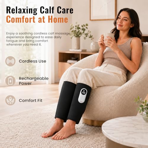 Image of enem Leg Massager for Pain Relief, Leg Massager, With 3 Massage Modes, 3 Intensity Levels & 3 Heating Modes, Calf Massager, With 1 Year Warranty, With Adjustable Leg Wraps for Muscle Relaxation, Pack of 2, Black